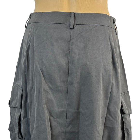 Women Cargo Midi Skirt Gray Medium M Slit Back Pocket Cargo Drawstring Slit - Picture 10 of 16